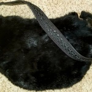 Express Vintage Black Rabbit Fur Purse